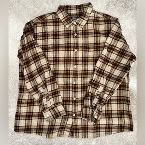 Men’s Eddie Bauer Bristol Flannel Khaki Plaid Flannel Button Down Shirt